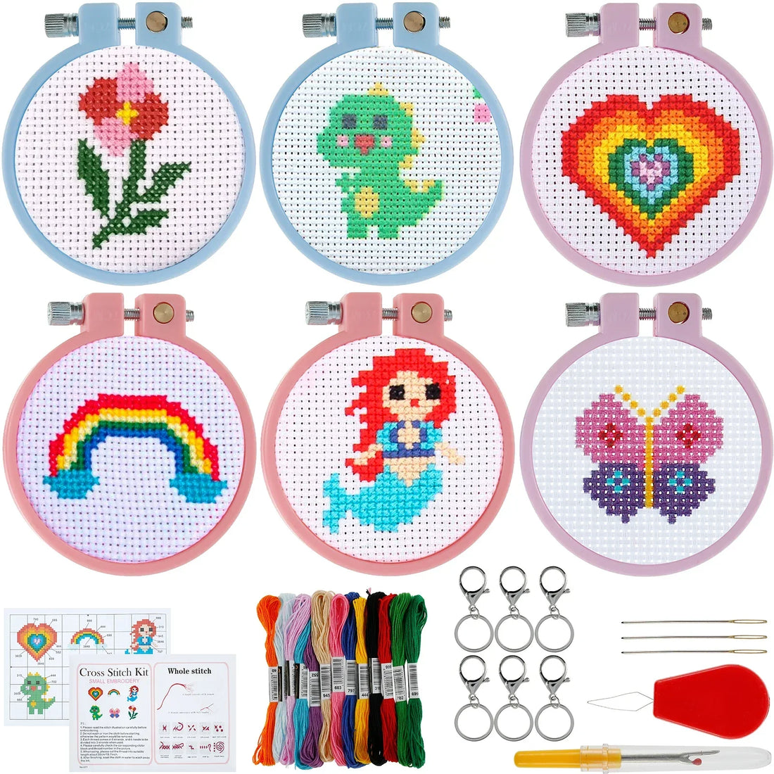 Getting Started with Crafts: A Review of the 6Pcs Embroidery Beginner Kit - DIY Cross Stitch Keyring Set with Hoop, Needles and Threading Tool