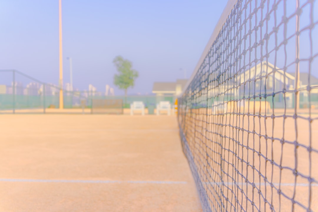 Tennis court net with hazy background