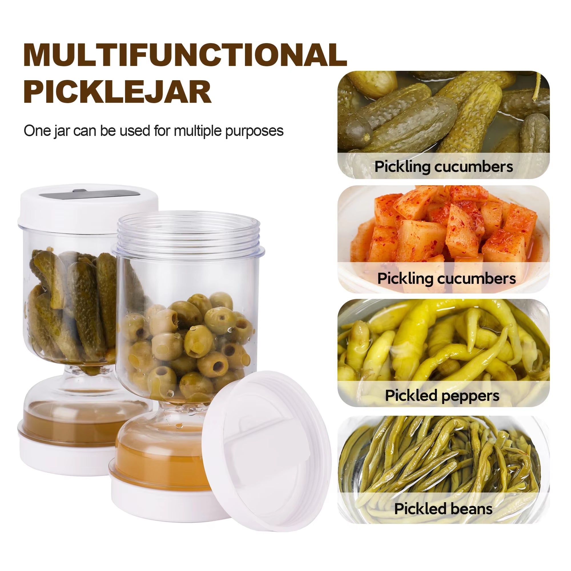 New Olive and Pickle Strainer Jar, Olive Container Hourglass Jar with Strainer Flip Pickle Container for Airtight Food Storage