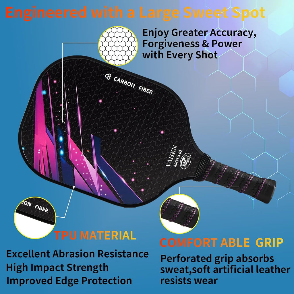 Pickleball Paddles,Pickleball Paddles Set of 2-Carbon Fiber Pickle Ball Paddle 2 Pack for Men and Women-Lightweight,Control & Power Racket Set Equipment with Bag & Balls