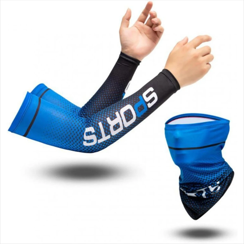 UV Resistant Ice Silk Cooling Set - 1 Pair Arm Sleeves 1 Face Mask Scarf,  Sun Protection For Running, Cycling, Outdoor Sports - Image 5