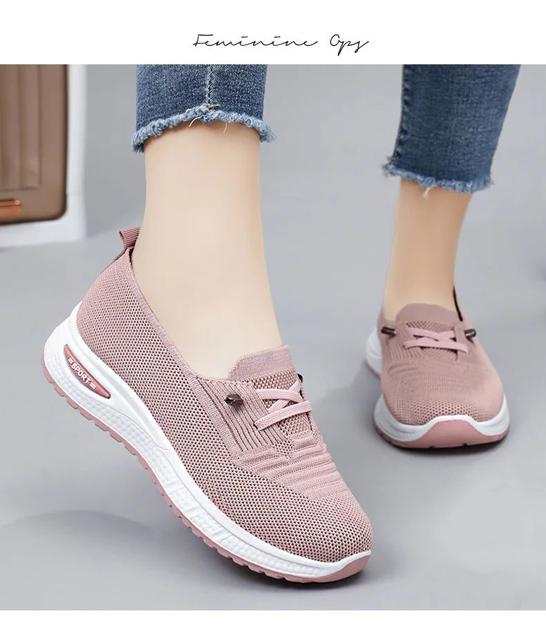 Women's Breathable Casual Sports Shoes - Lightweight Mesh Low-Heel Sneakers for Walking and Everyday Comfort