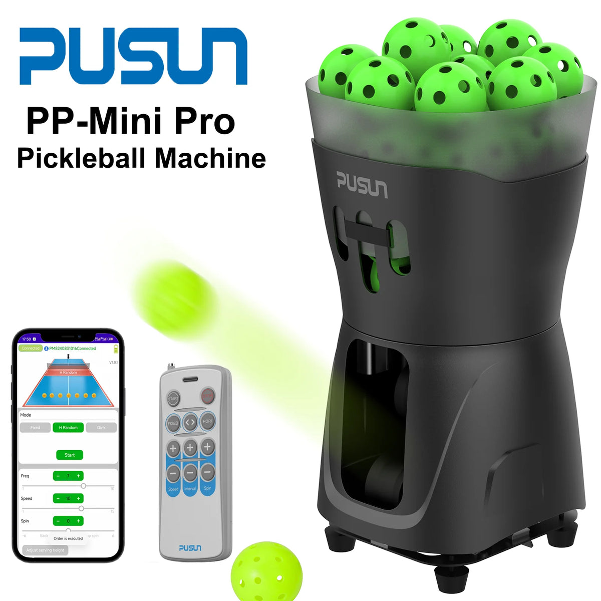 PUSUN PP-Mini Pro Pickleball Machine with App & Remote Control