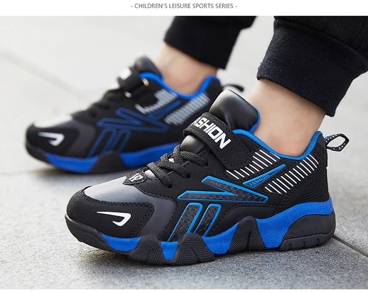 NBGAGA Kids Boys Sneakers - Breathable Leather School Sports Shoes for Running, Walking and Tennis, Ages 7-13