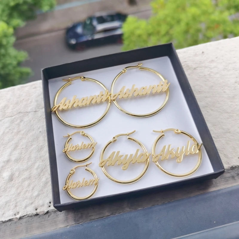 Custom Name Hoop Hoop Earrings – Stainless Steel