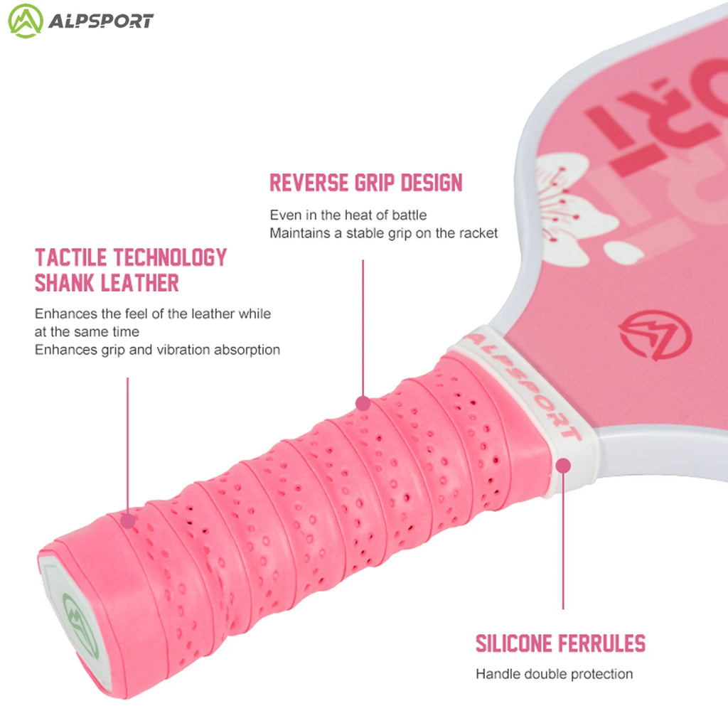 Pink Pickleball Paddle for Women, ALPSPORT Sakura Unibody T700 Carbon Fiber Paddle Set with Free Ball