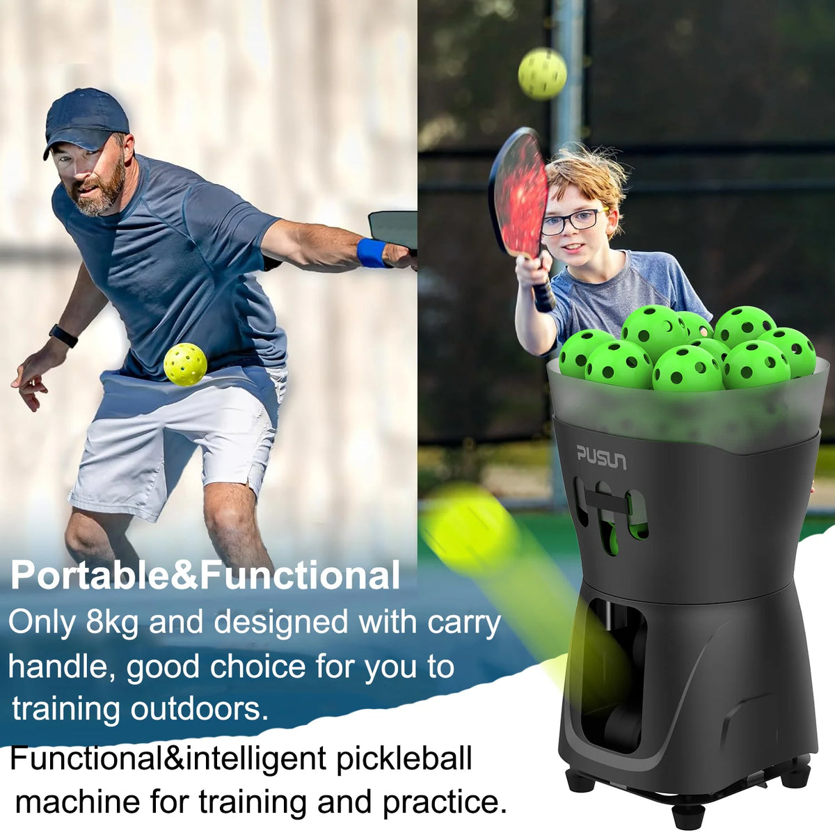 PUSUN PP-Mini Pro Pickleball Machine with App & Remote Control