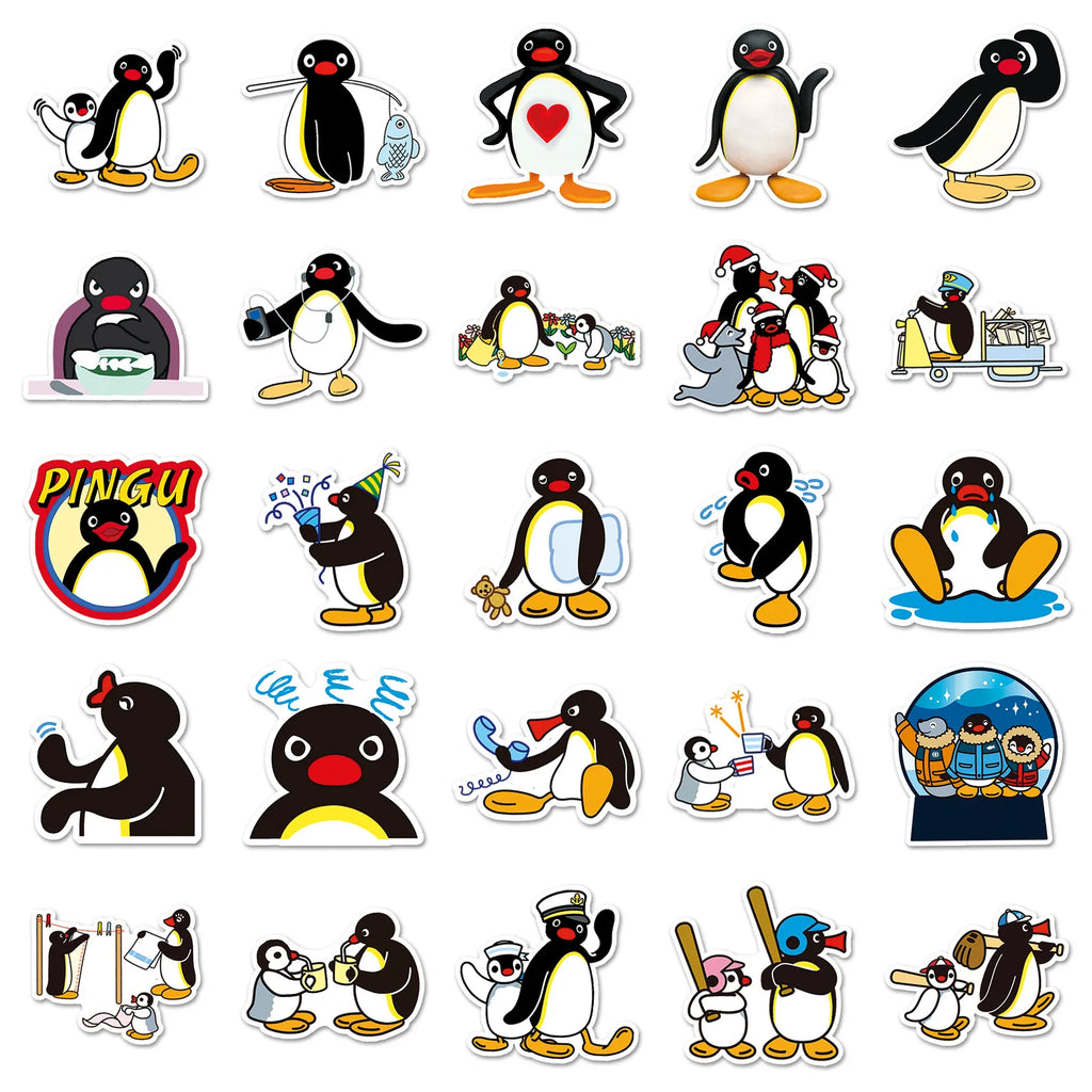 Cute Pingu Stickers 50 Pack - Waterproof DIY Decals for Phone Laptop Skateboard Luggage