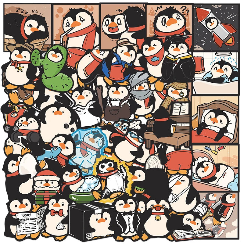 Cute Pingu Stickers 50 Pack - Waterproof DIY Decals for Phone Laptop Skateboard Luggage