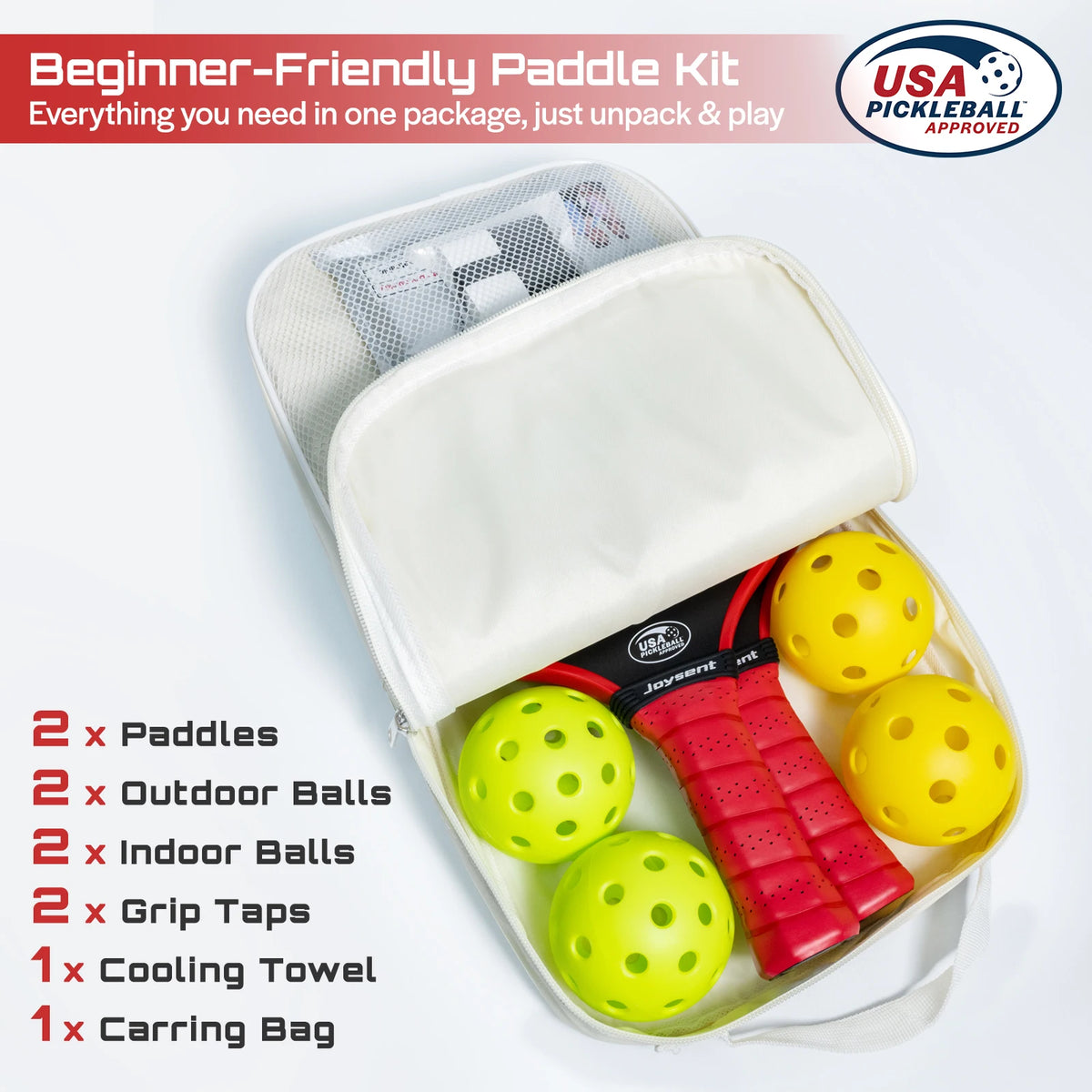 Joysent Pickleball Paddle Set, T300 Carbon Fiber Paddles with PP Honeycomb Core for Beginners