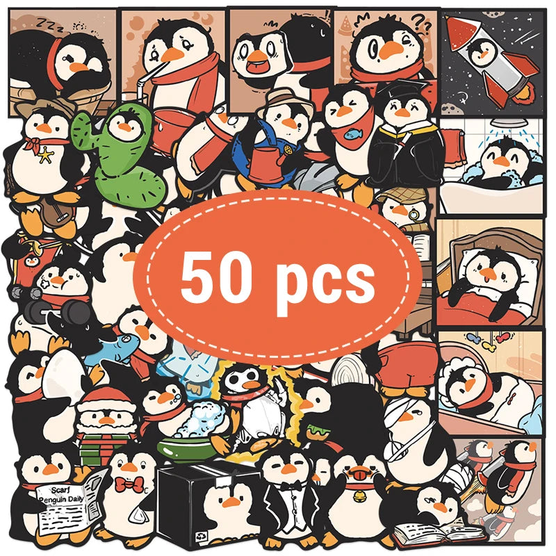 Cute Pingu Stickers 50 Pack - Waterproof DIY Decals for Phone Laptop Skateboard Luggage