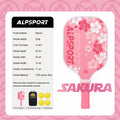 Pink Pickleball Paddle for Women, ALPSPORT Sakura Unibody T700 Carbon Fiber Paddle Set with Free Ball