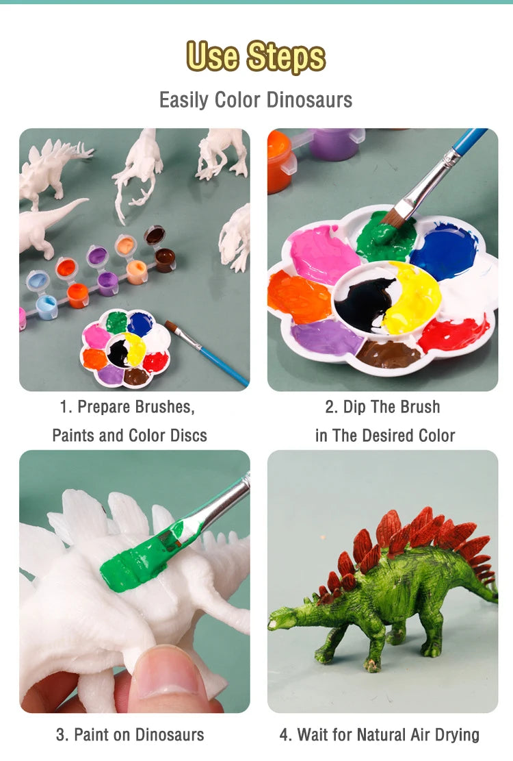DIY Dinosaur Painting Kit for Kids - Unpainted Blank Model Toys 6 or 8 Pieces Ages 3+