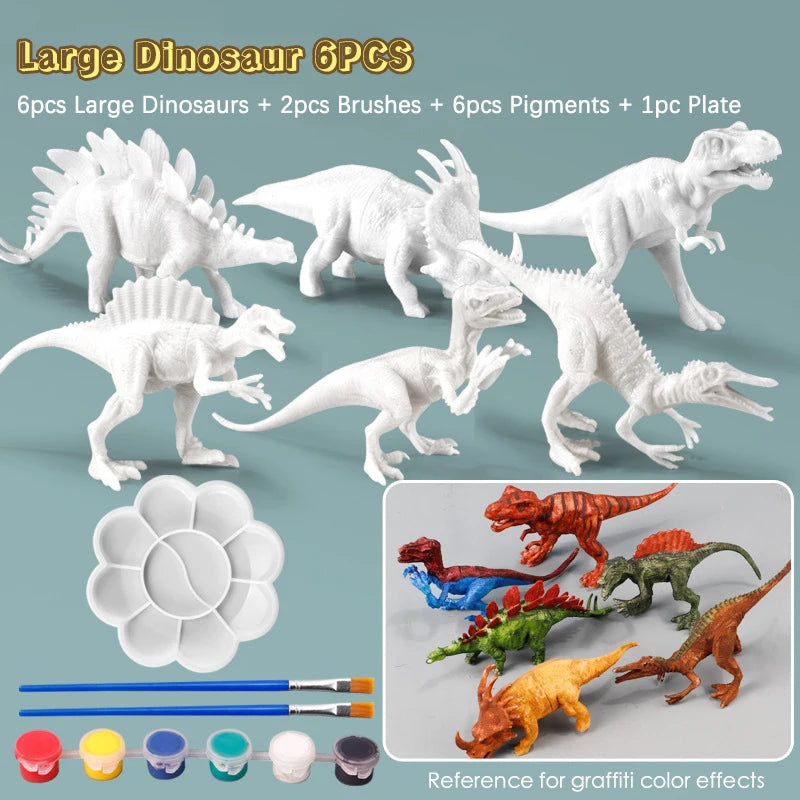 DIY Dinosaur Painting Kit for Kids - Unpainted Blank Model Toys 6 or 8 Pieces Ages 3+