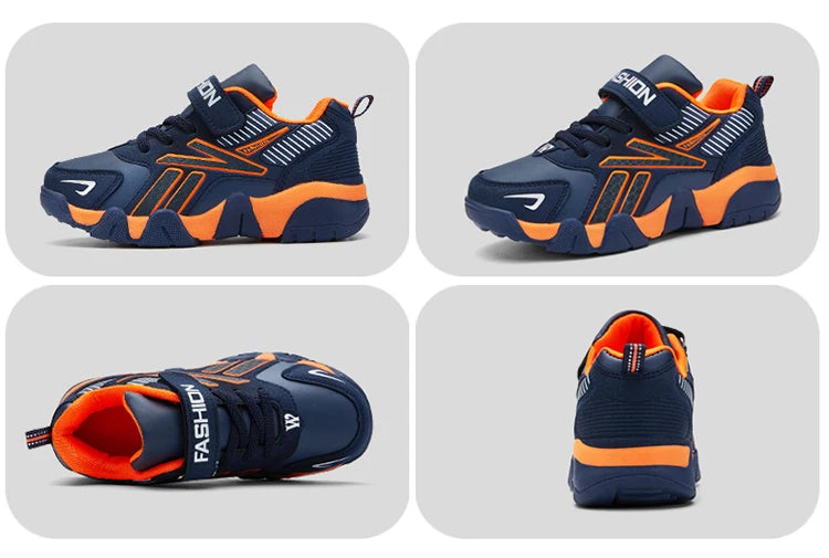 NBGAGA Kids Boys Sneakers - Breathable Leather School Sports Shoes for Running, Walking and Tennis, Ages 7-13