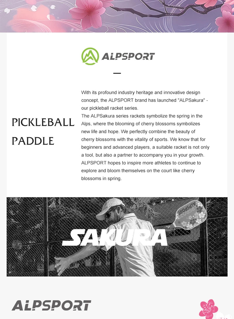 Pink Pickleball Paddle for Women, ALPSPORT Sakura Unibody T700 Carbon Fiber Paddle Set with Free Ball
