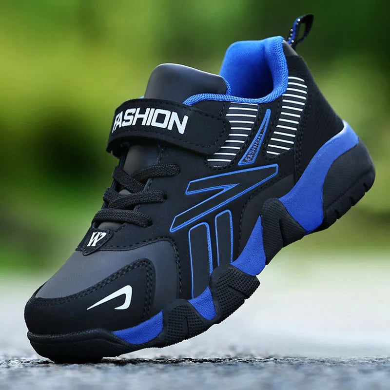 NBGAGA Kids Boys Sneakers - Breathable Leather School Sports Shoes for Running, Walking and Tennis, Ages 7-13