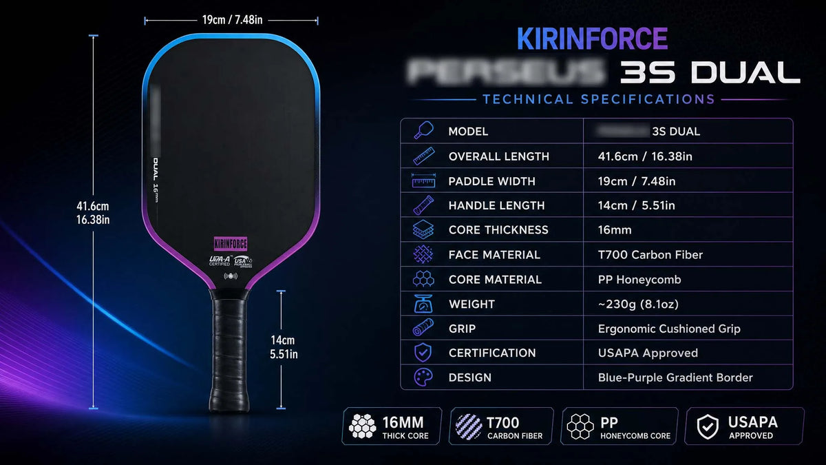 KIRINFORCE KR003 T700 Carbon Fiber Pickleball Paddle Set 16mm - USAPA Approved, Lightweight, Indoor Outdoor