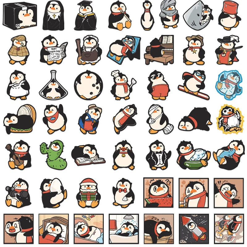 Cute Pingu Stickers 50 Pack - Waterproof DIY Decals for Phone Laptop Skateboard Luggage