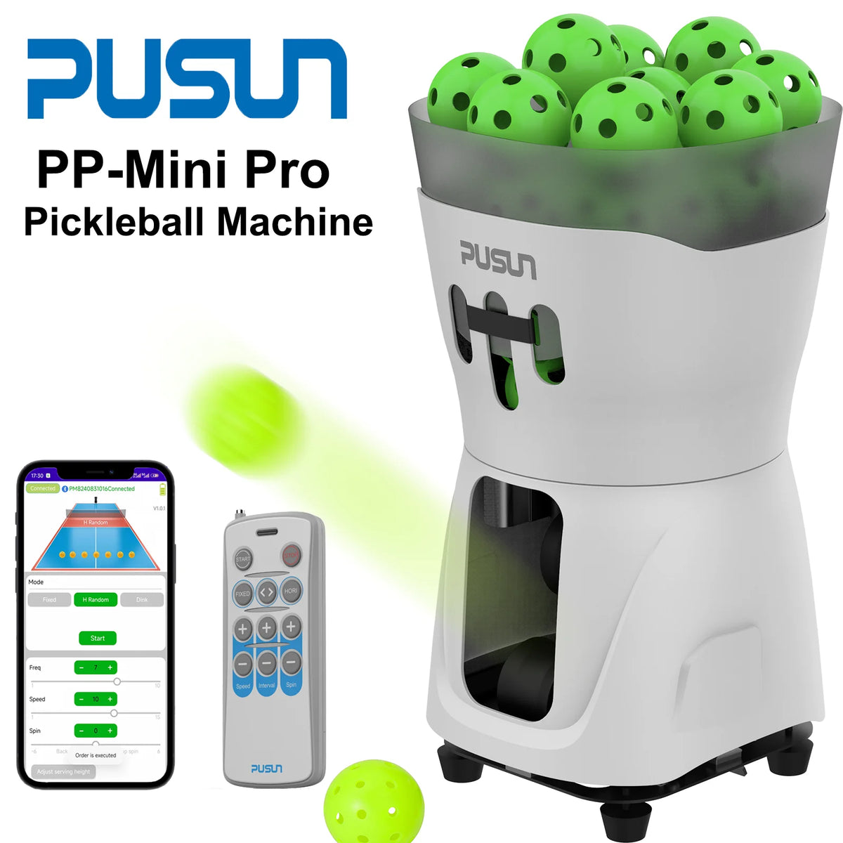 PUSUN PP-Mini Pro Pickleball Machine with App & Remote Control