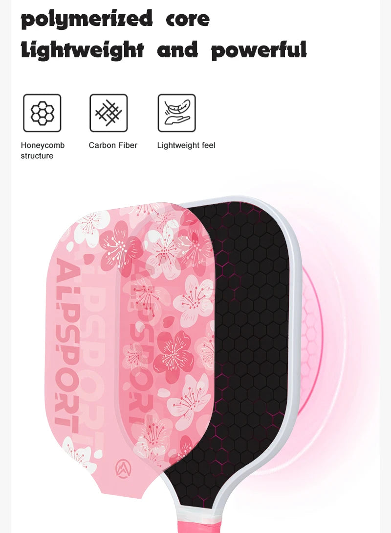 Pink Pickleball Paddle for Women, ALPSPORT Sakura Unibody T700 Carbon Fiber Paddle Set with Free Ball
