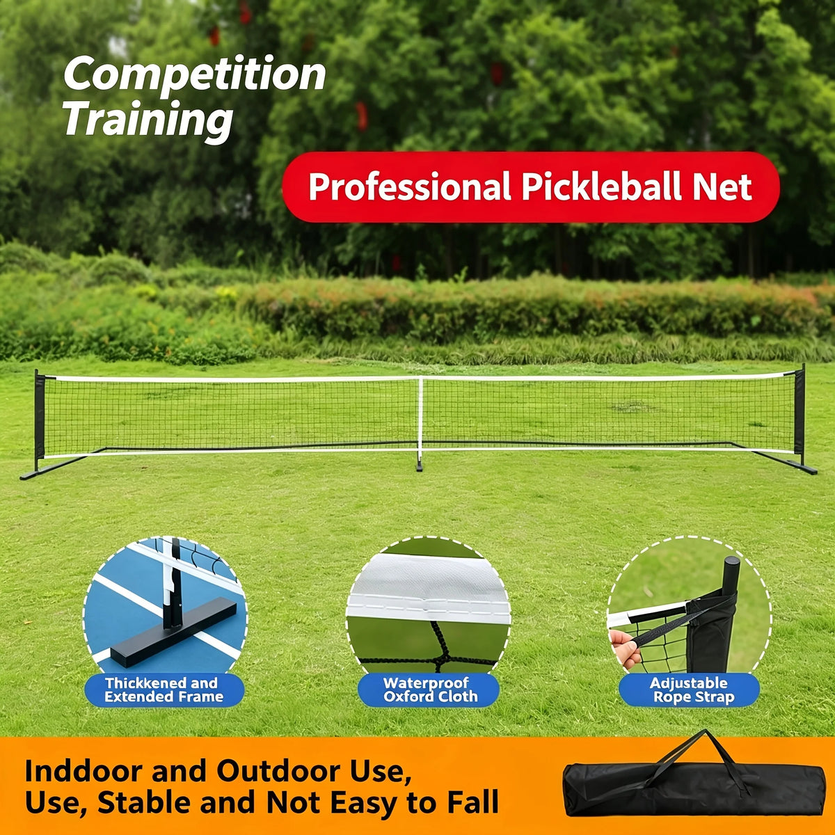 Portable Pickleball Net System, 6.7m Standard Size with Storage Bag