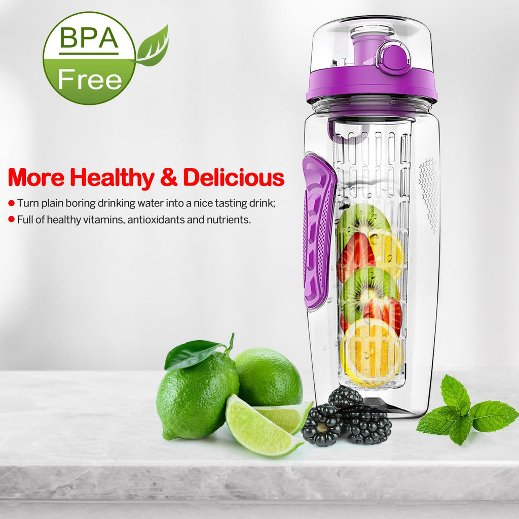 3 Color Options - 1Pc Fruit Infuser Water Bottle For Sport And Outdoor 32OZ Juice Shaker Sport With Flip Top Lid Anti-Slip Grips For Office Home Sport Running Walking Hiking - Image 5