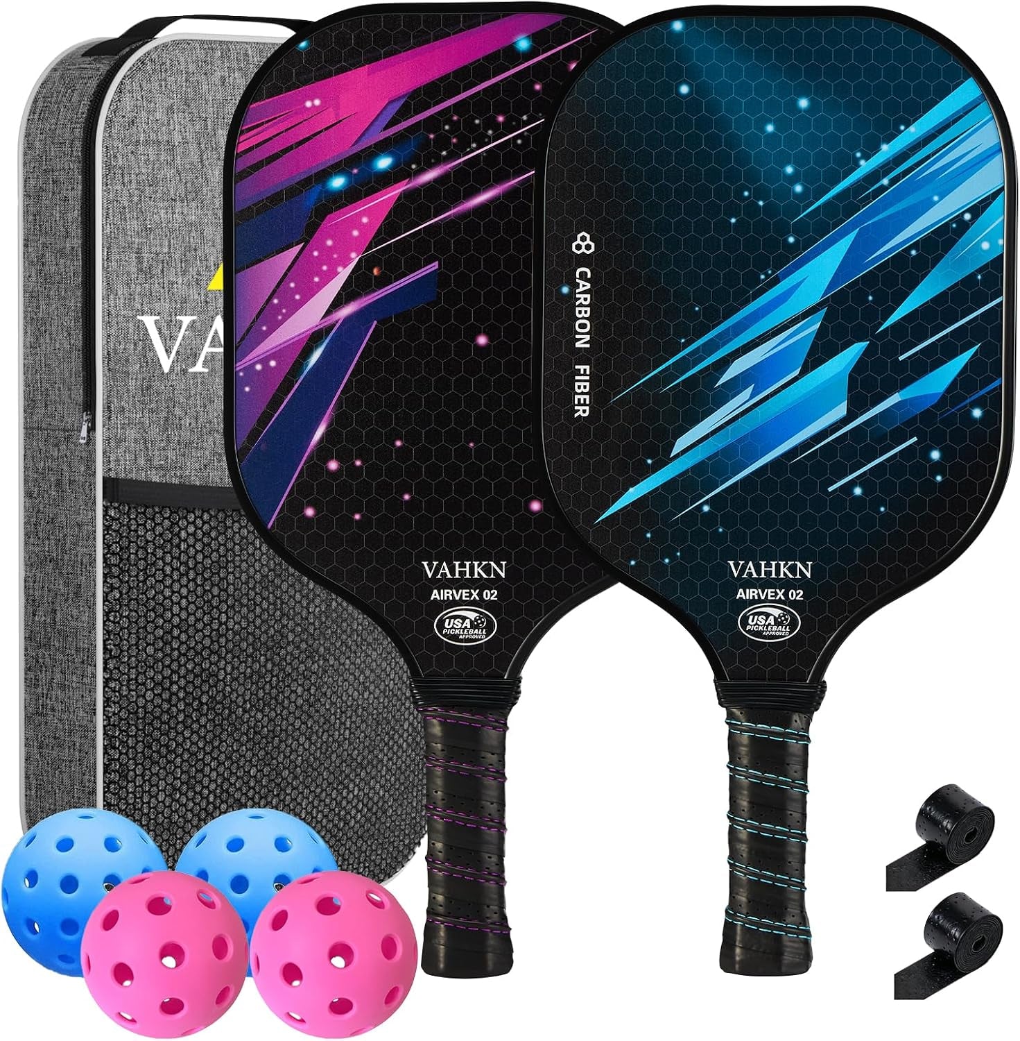 Pickleball Paddles,Pickleball Paddles Set of 2-Carbon Fiber Pickle Ball Paddle 2 Pack for Men and Women-Lightweight,Control & Power Racket Set Equipment with Bag & Balls