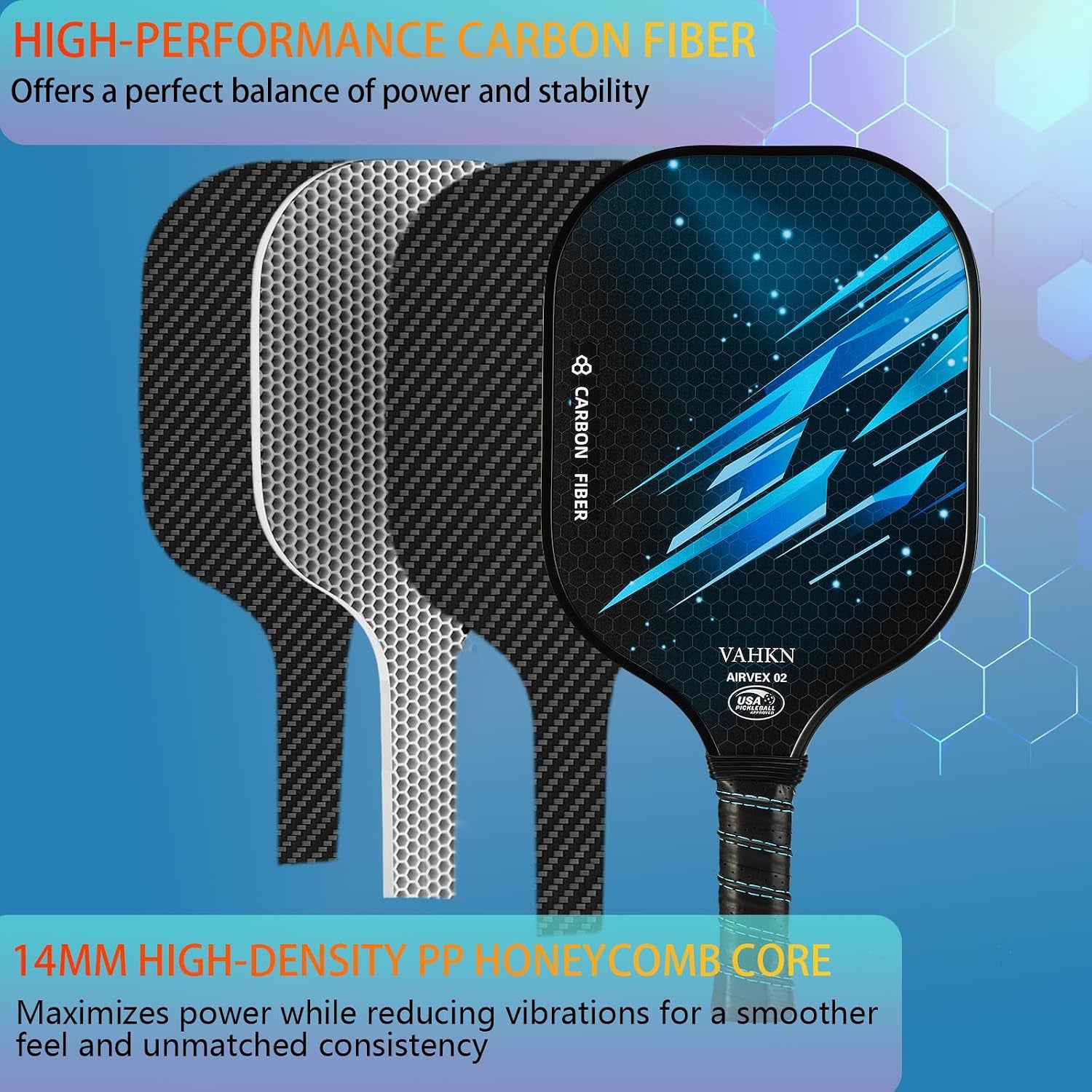 Pickleball Paddles,Pickleball Paddles Set of 2-Carbon Fiber Pickle Ball Paddle 2 Pack for Men and Women-Lightweight,Control & Power Racket Set Equipment with Bag & Balls